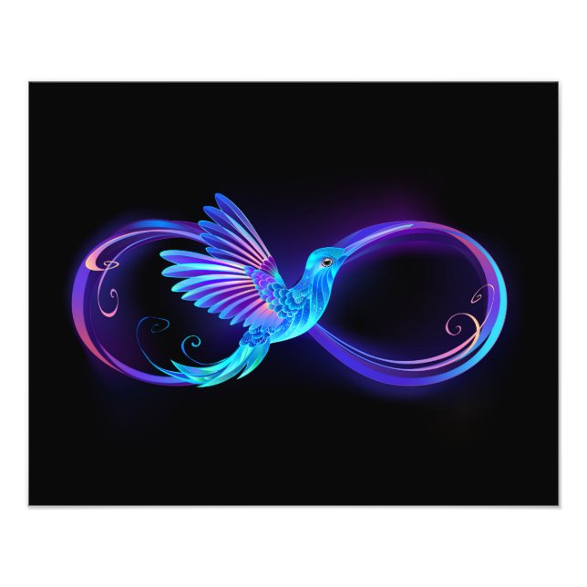 Neon Ofinity Symbol med glowing Hummingbird Fototryck (Framsidan)