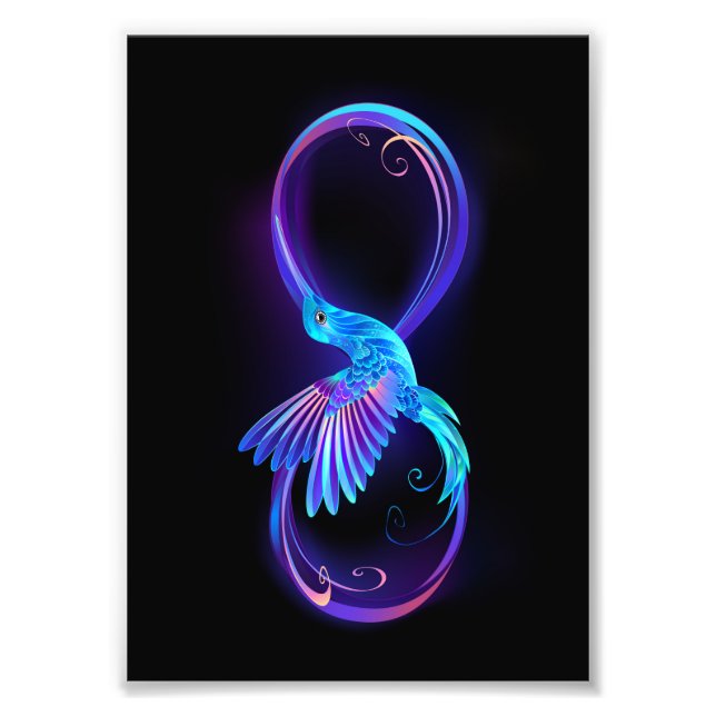 Neon Ofinity Symbol med glowing Hummingbird Fototryck (Framsidan)