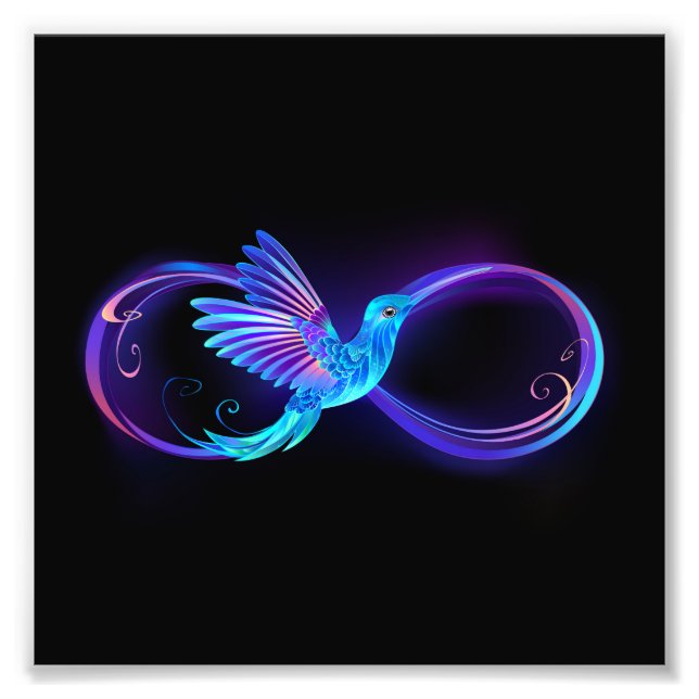 Neon Ofinity Symbol med glowing Hummingbird Fototryck (Framsidan)