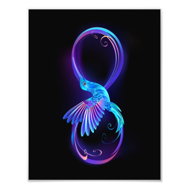 Neon Ofinity Symbol med glowing Hummingbird Fototryck (Framsidan)