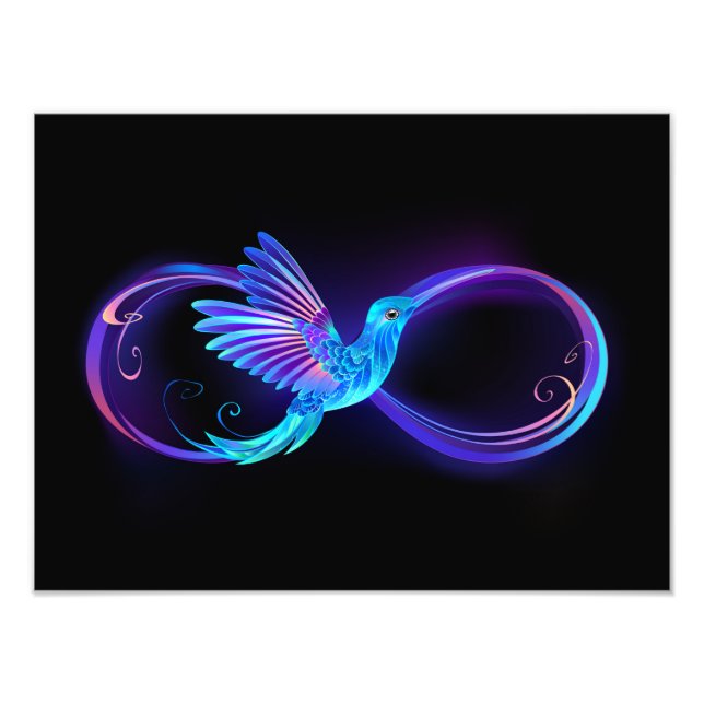 Neon Ofinity Symbol med glowing Hummingbird Fototryck (Framsidan)