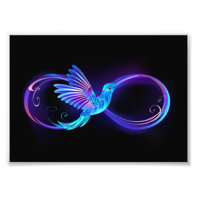 Neon Ofinity Symbol med glowing Hummingbird Fototryck (Framsidan)