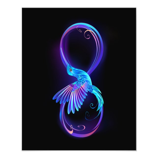 Neon Ofinity Symbol med glowing Hummingbird Fototryck (Framsidan)