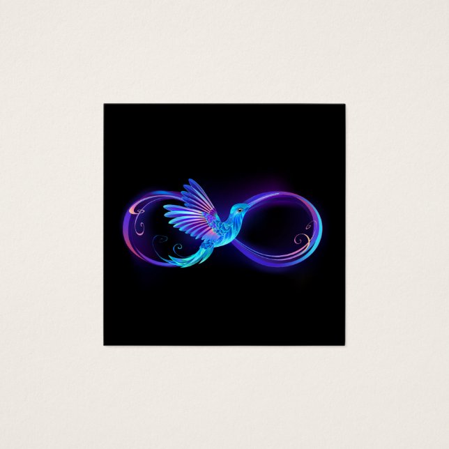 Neon Ofinity Symbol med glowing Hummingbird Fyrkantigt Visitkort (Framsida)