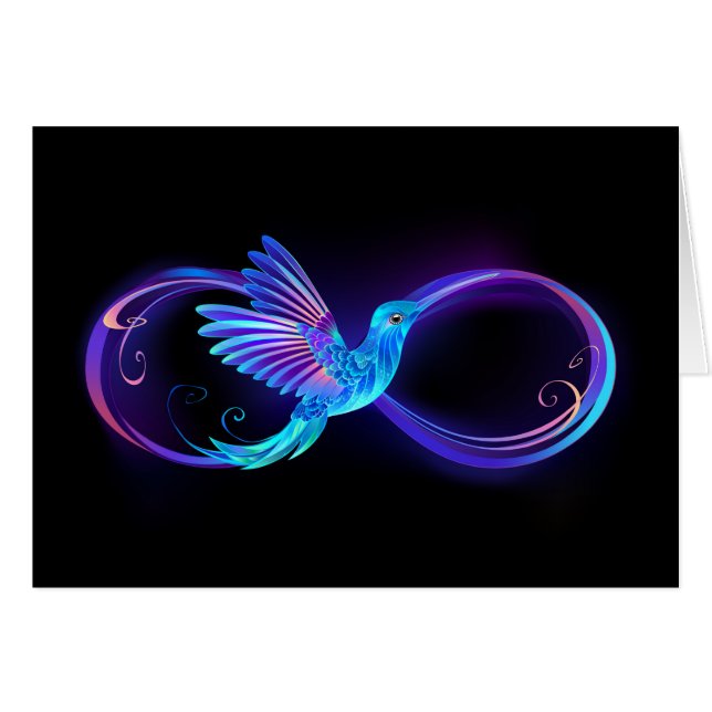 Neon Ofinity Symbol med glowing Hummingbird Hälsningskort (Framsidan Horizontal)