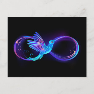 Neon Ofinity Symbol med glowing Hummingbird Inbjudan Vykort