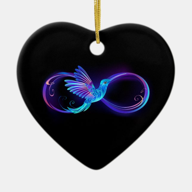 Neon Ofinity Symbol med glowing Hummingbird Julgransprydnad Keramik (Framsidan)