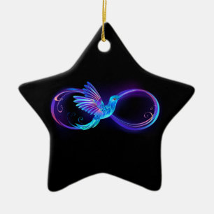 Neon Ofinity Symbol med glowing Hummingbird Julgransprydnad Keramik
