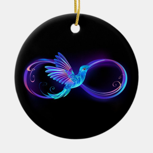 Neon Ofinity Symbol med glowing Hummingbird Julgransprydnad Keramik (Framsidan)