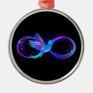 Neon Ofinity Symbol med glowing Hummingbird Julgransprydnad Metall