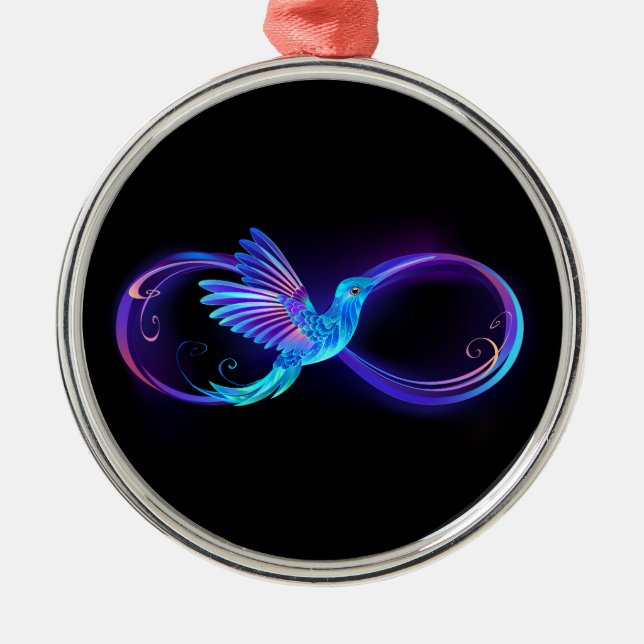 Neon Ofinity Symbol med glowing Hummingbird Julgransprydnad Metall (Framsidan)