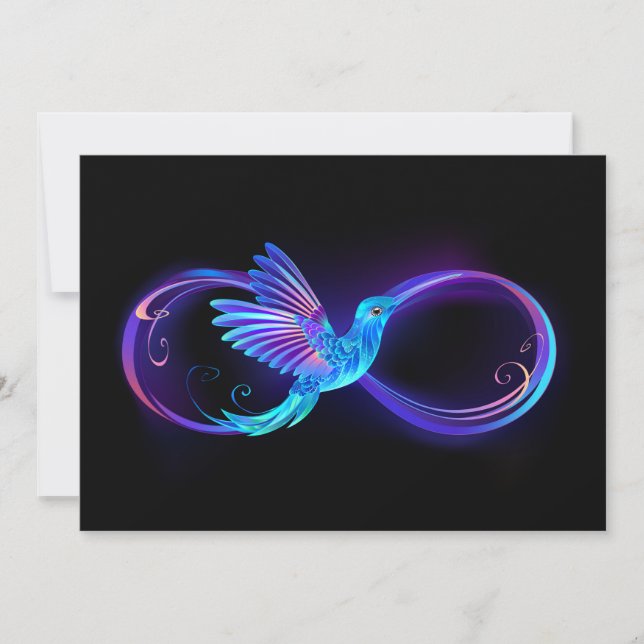 Neon Ofinity Symbol med glowing Hummingbird Julkort (Framsida)