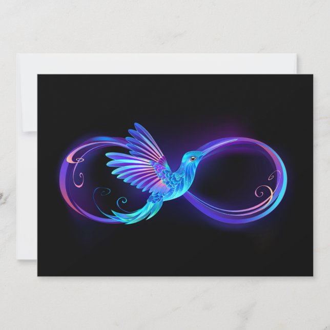 Neon Ofinity Symbol med glowing Hummingbird Julkort (Framsida)