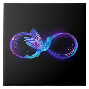 Neon Ofinity Symbol med glowing Hummingbird Kakelplatta