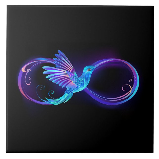 Neon Ofinity Symbol med glowing Hummingbird Kakelplatta (Framsidan)
