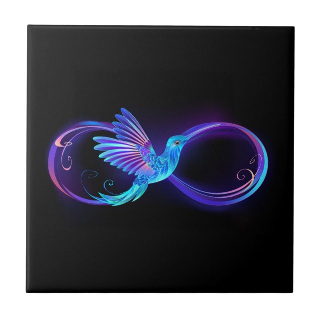 Neon Ofinity Symbol med glowing Hummingbird Kakelplatta (Framsidan)