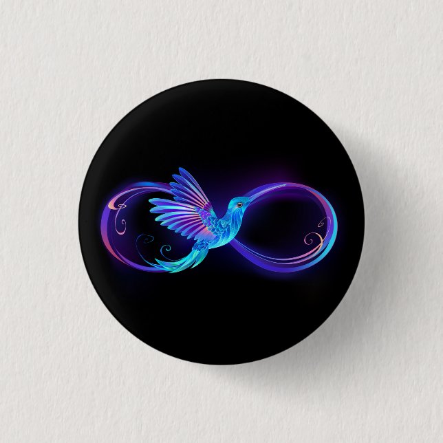Neon Ofinity Symbol med glowing Hummingbird Knapp (Framsida)