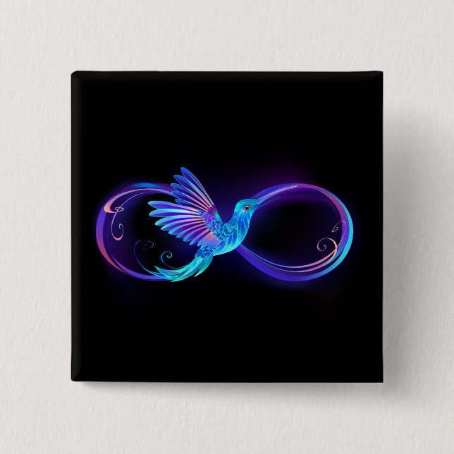 Neon Ofinity Symbol med glowing Hummingbird Knapp (Framsida)