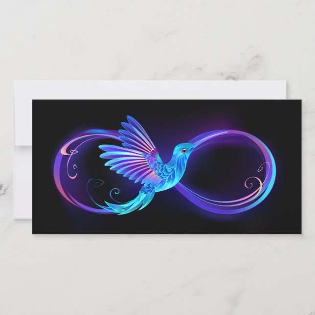 Neon Ofinity Symbol med glowing Hummingbird Kort (Framsida)