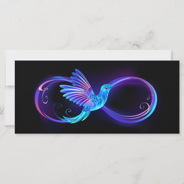 Neon Ofinity Symbol med glowing Hummingbird Kort (Framsida)