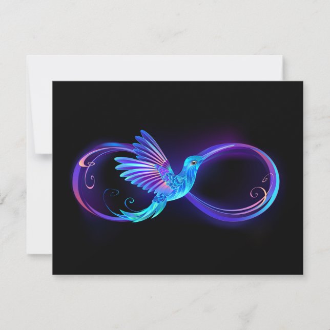 Neon Ofinity Symbol med glowing Hummingbird Kort (Framsida)