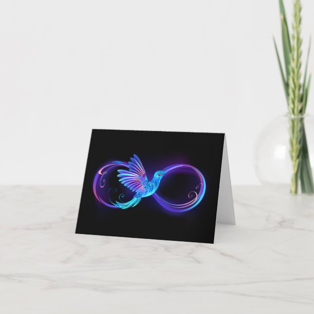 Neon Ofinity Symbol med glowing Hummingbird Kort (Framsida)