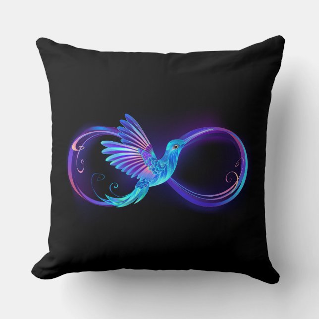 Neon Ofinity Symbol med glowing Hummingbird Kudde (Framsida)