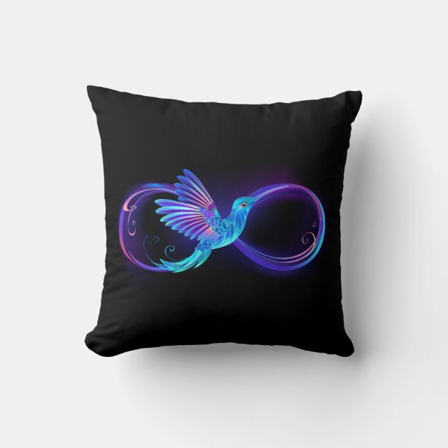 Neon Ofinity Symbol med glowing Hummingbird Kudde (Framsida)