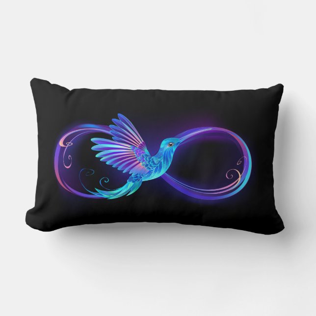 Neon Ofinity Symbol med glowing Hummingbird Lumbarkudde (Framsida)
