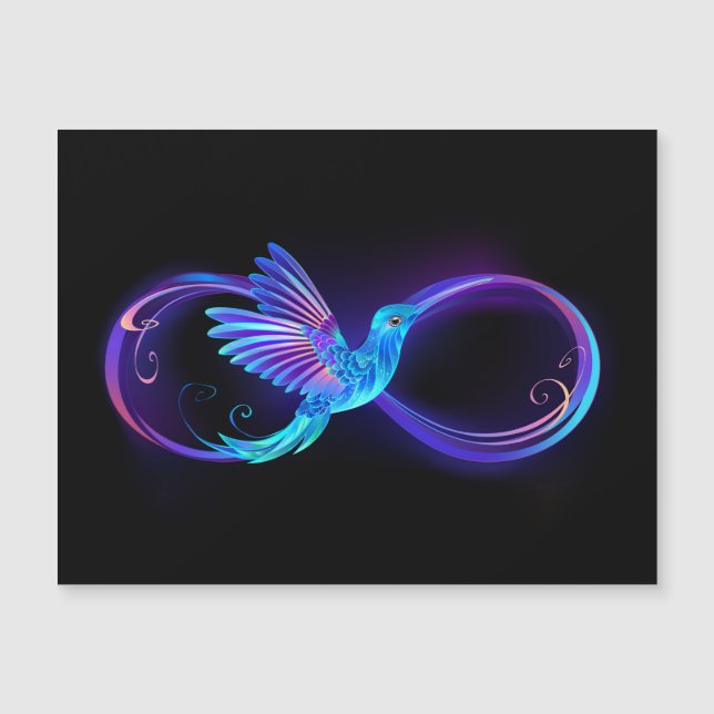 Neon Ofinity Symbol med glowing Hummingbird Magnetisk Inbjudningskort (Framsida)
