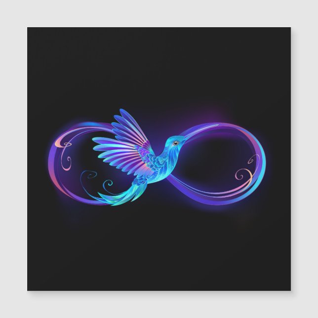 Neon Ofinity Symbol med glowing Hummingbird Magnetisk Inbjudningskort (Framsida)
