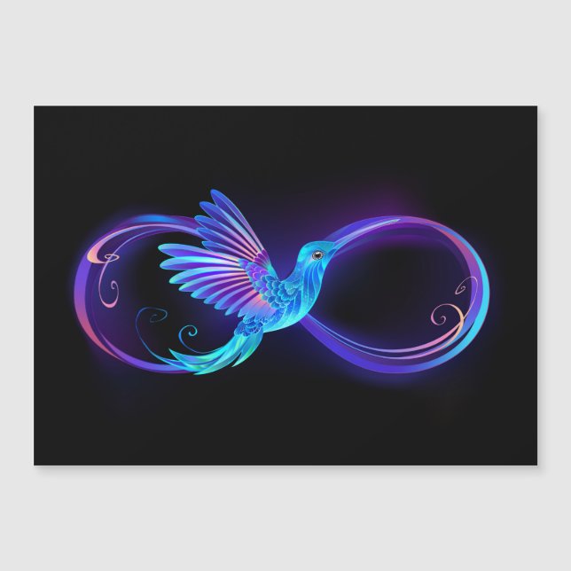 Neon Ofinity Symbol med glowing Hummingbird Magnetisk Inbjudningskort (Framsida)