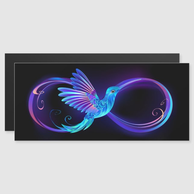 Neon Ofinity Symbol med glowing Hummingbird Magnetisk Inbjudningskort (Fram/baksida)