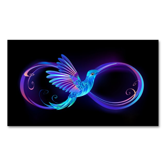 Neon Ofinity Symbol med glowing Hummingbird Magnetiska Visitkort (Framsida)