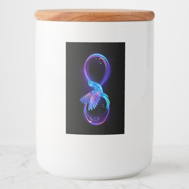 Neon Ofinity Symbol med glowing Hummingbird Mat Etikett (Framsida)