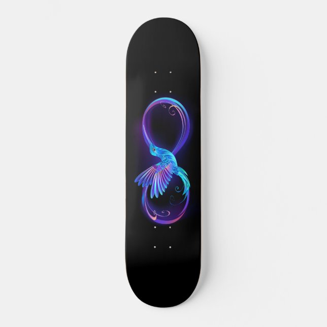 Neon Ofinity Symbol med glowing Hummingbird Mini Skateboard Bräda 18,5 Cm (Framsida)