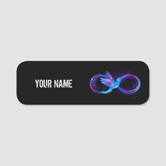 Neon Ofinity Symbol med glowing Hummingbird Namnbricka (Framsida)