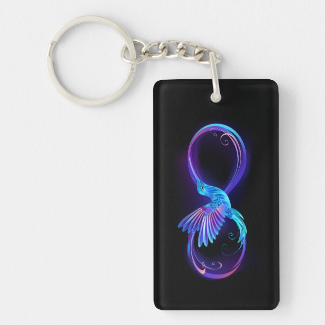Neon Ofinity Symbol med glowing Hummingbird Nyckelring (Framsidan)