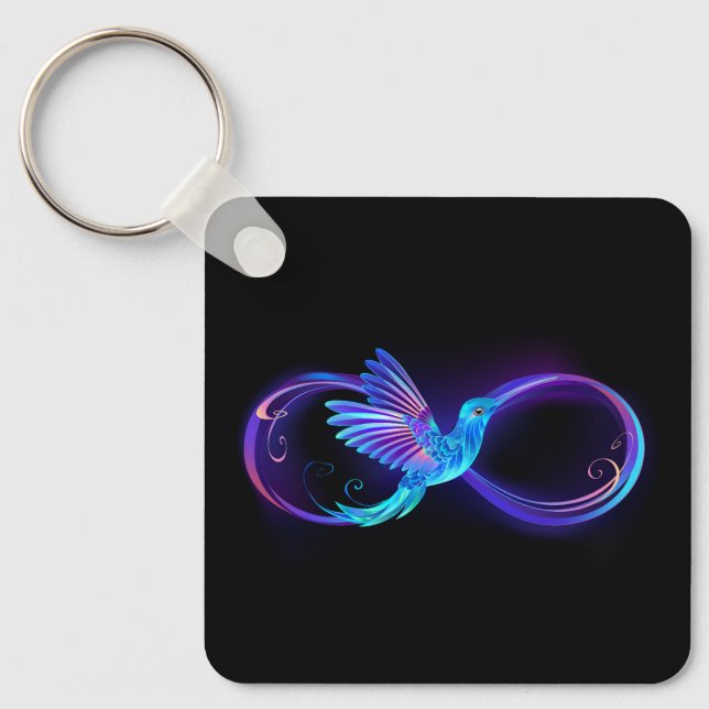 Neon Ofinity Symbol med glowing Hummingbird Nyckelring (Framsida)