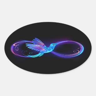 Neon Ofinity Symbol med glowing Hummingbird Ovalt Klistermärke