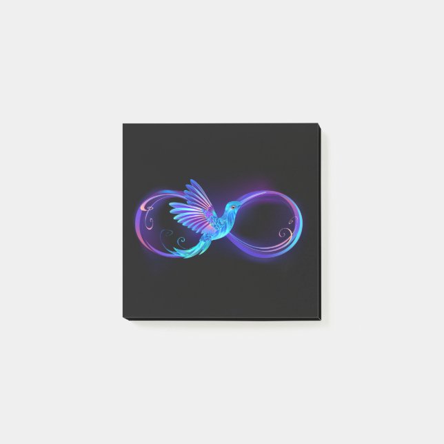 Neon Ofinity Symbol med glowing Hummingbird Post-it Block (Framsida)