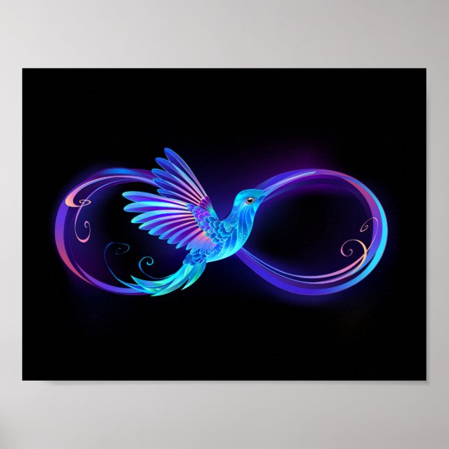 Neon Ofinity Symbol med glowing Hummingbird Poster (Framsidan)