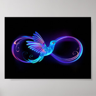 Neon Ofinity Symbol med glowing Hummingbird Poster