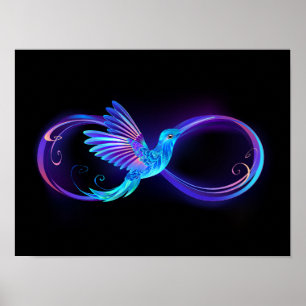 Neon Ofinity Symbol med glowing Hummingbird Poster