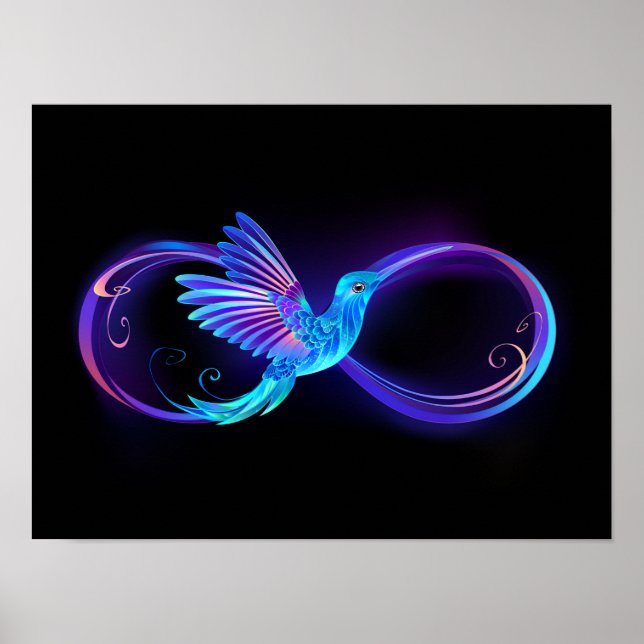 Neon Ofinity Symbol med glowing Hummingbird Poster (Framsidan)