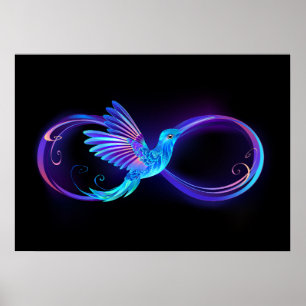 Neon Ofinity Symbol med glowing Hummingbird Poster
