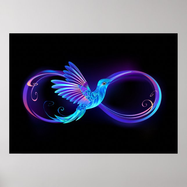 Neon Ofinity Symbol med glowing Hummingbird Poster (Framsidan)