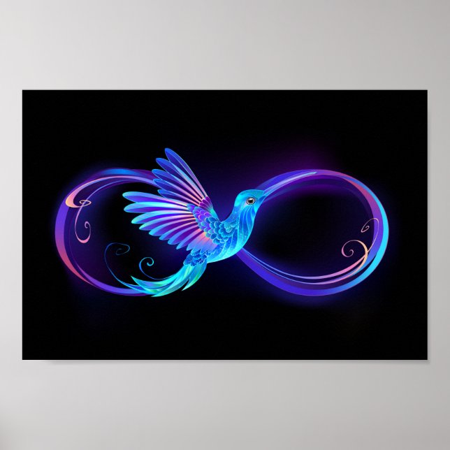 Neon Ofinity Symbol med glowing Hummingbird Poster (Framsidan)