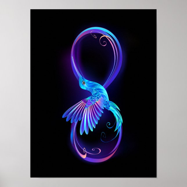 Neon Ofinity Symbol med glowing Hummingbird Poster (Framsidan)