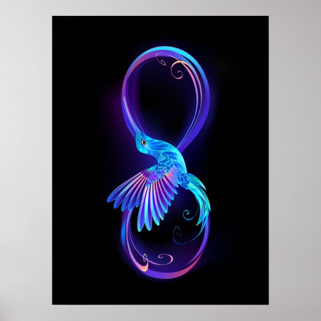 Neon Ofinity Symbol med glowing Hummingbird Poster (Framsidan)